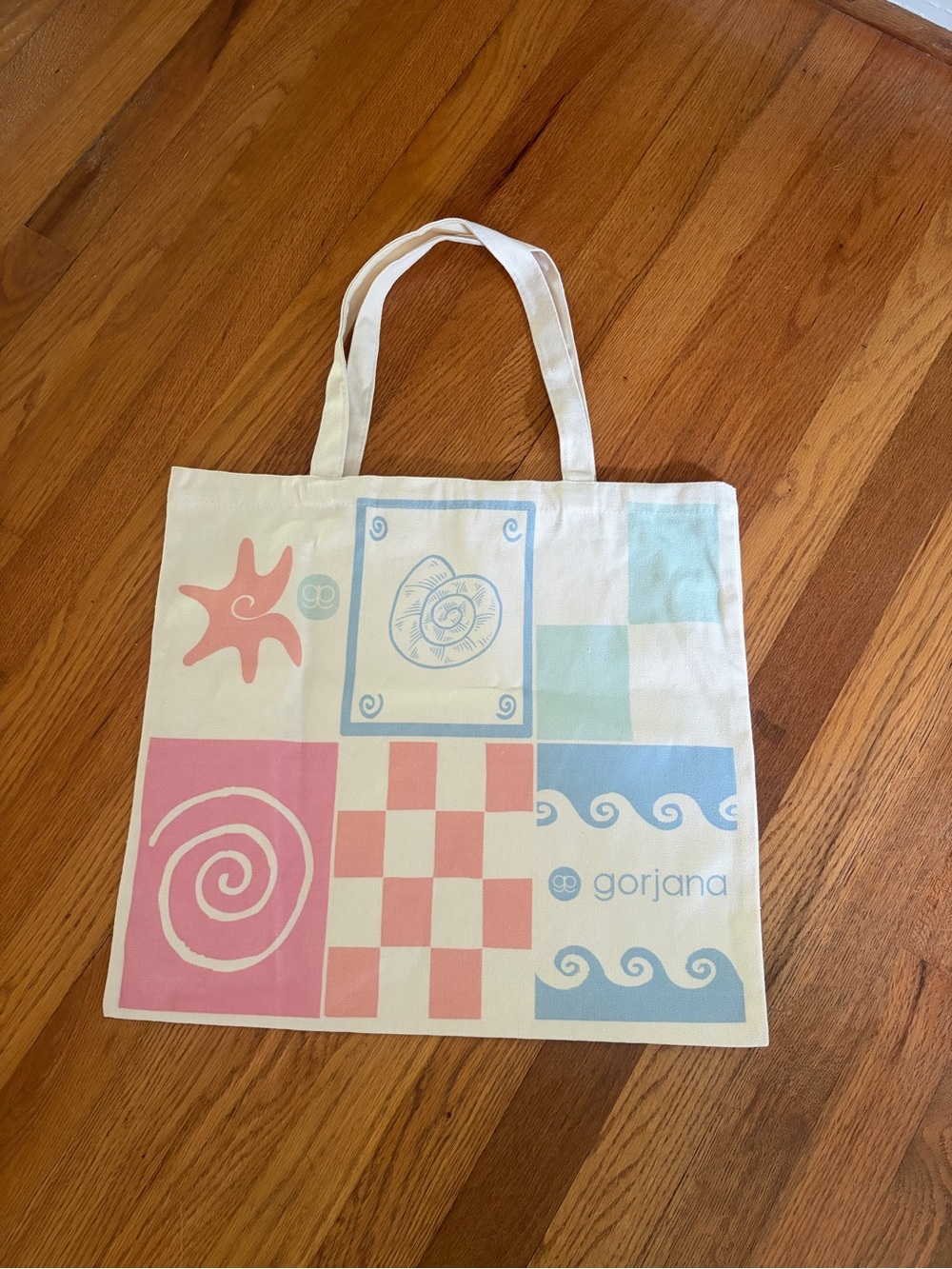 NEW Gorjana Pastel Pink & Light Blue Canvas Tote seashell print